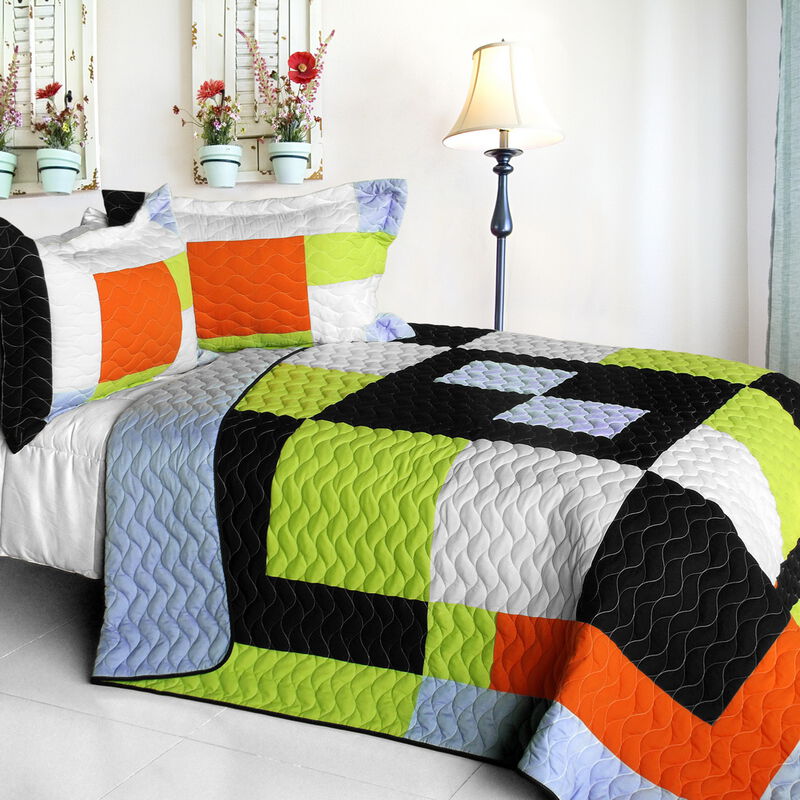 Queen Quilted Patchwork Bedding Set Vermicelli Stitch Soft Lightweight Quilt Set image number 0