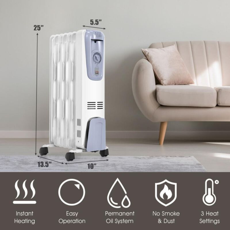 Costway 1500W Oil Filled Radiator with Thermostat and 4 Bottom Wheels