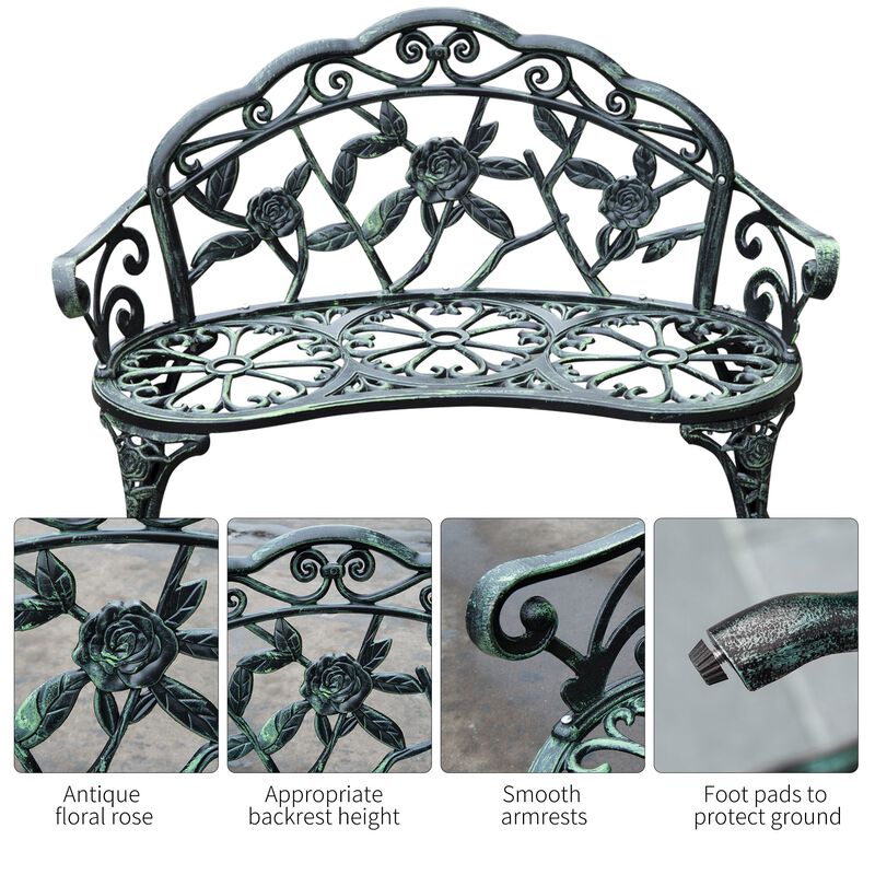 Hivvago Metal Outdoor Bench with Floral Design & Antique Finish image number 4