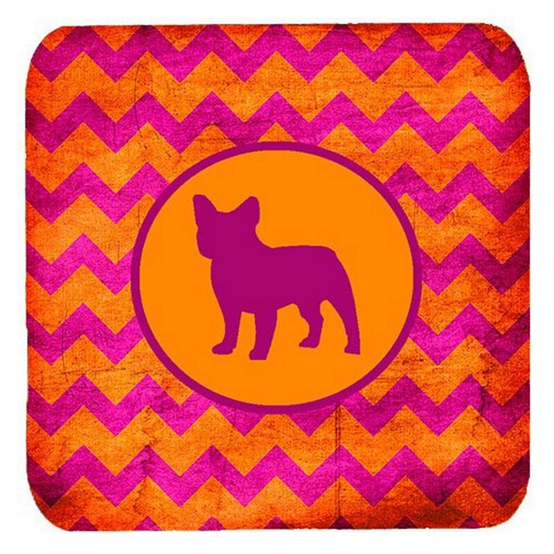 Caroline's Treasures SDK1128-B-FC French Bulldog Chevron Pink and Orange Foam Coasters (Set of 4), 3.5 H x 3.5 W, Multicolor image number 0