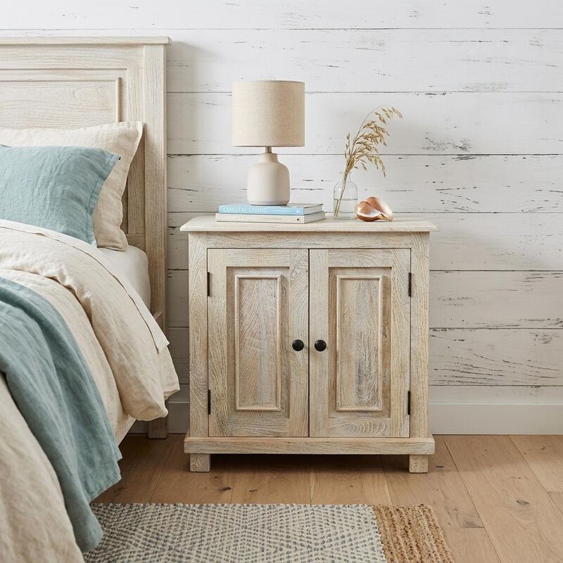 HomeRoots 28" Distressed White Solid Wood Nightstand With Storage image number 1