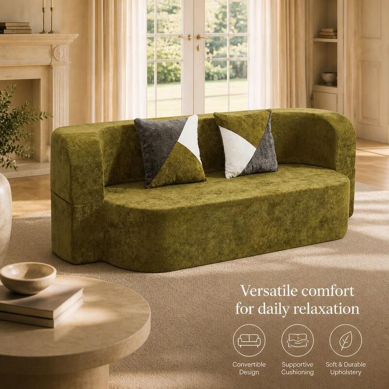GOODSILO Convertible Eggshell Sleeper Sofa Bed with Plush Upholstery and 33D High Density Foam for Small Space Living Rooms Bedrooms Apartments image number 4
