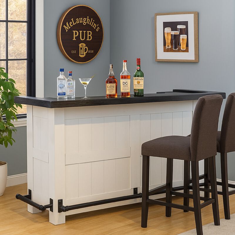 Orso Freestanding Home Bar Counter w Storage, 78 Inch White Solid Wood