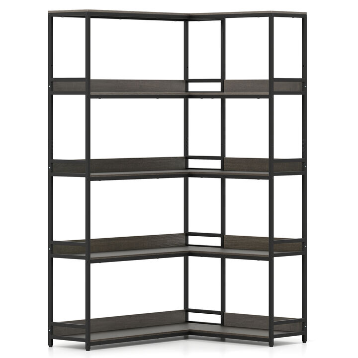 5-Tier L-Shaped Corner Bookshelf with Metal Frame, Space-Saving Etagere Design