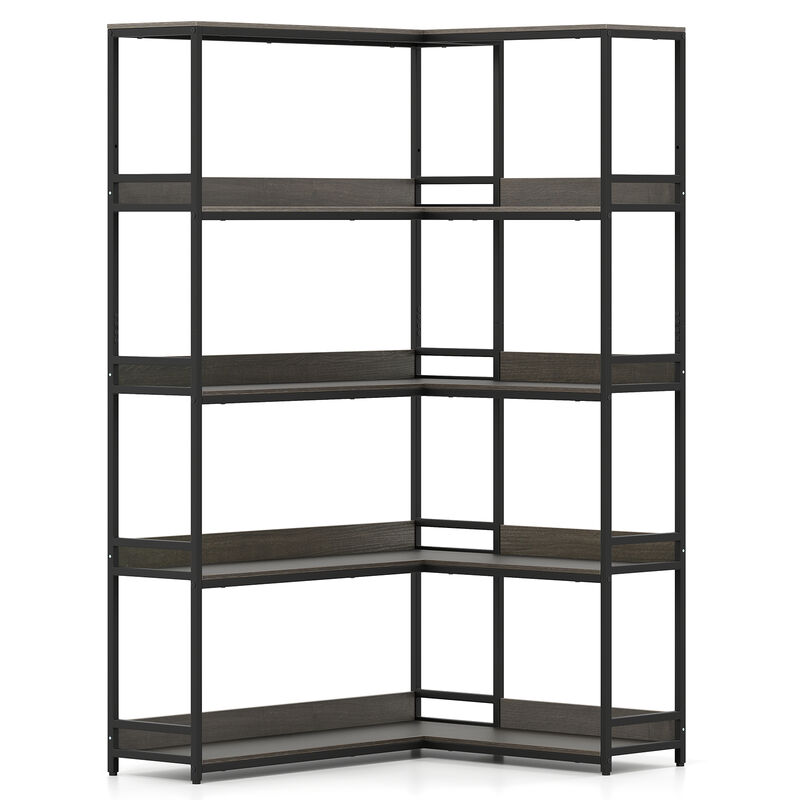 5-Tier L-Shaped Corner Bookshelf with Metal Frame, Space-Saving Etagere Design