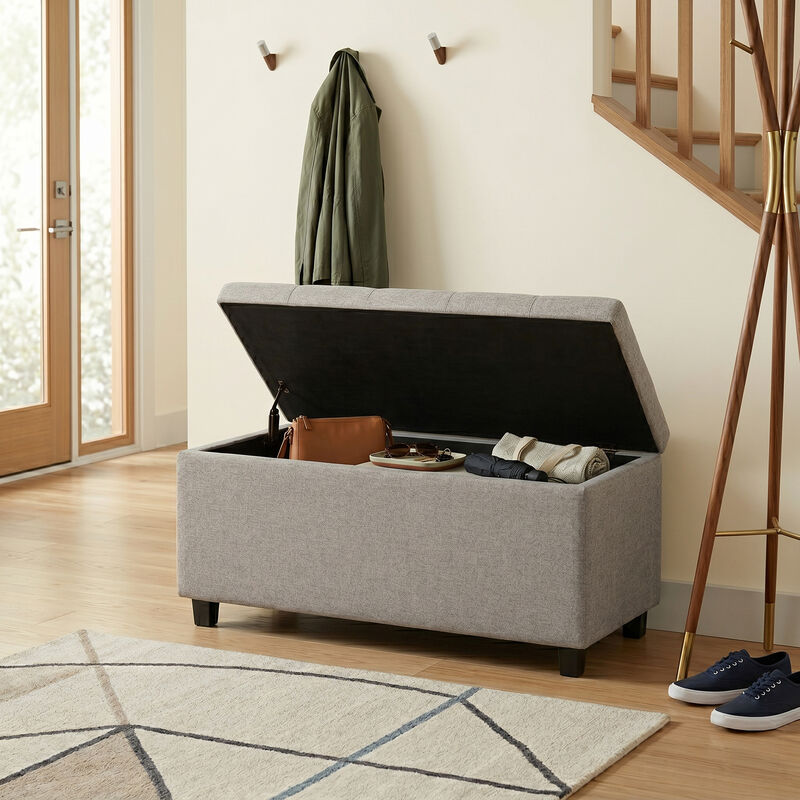 Cosmopolitan 34 inch Wide Transitional Rectangle Storage Ottoman in Cloud Grey Linen Look Fabric, Assembled image number 2