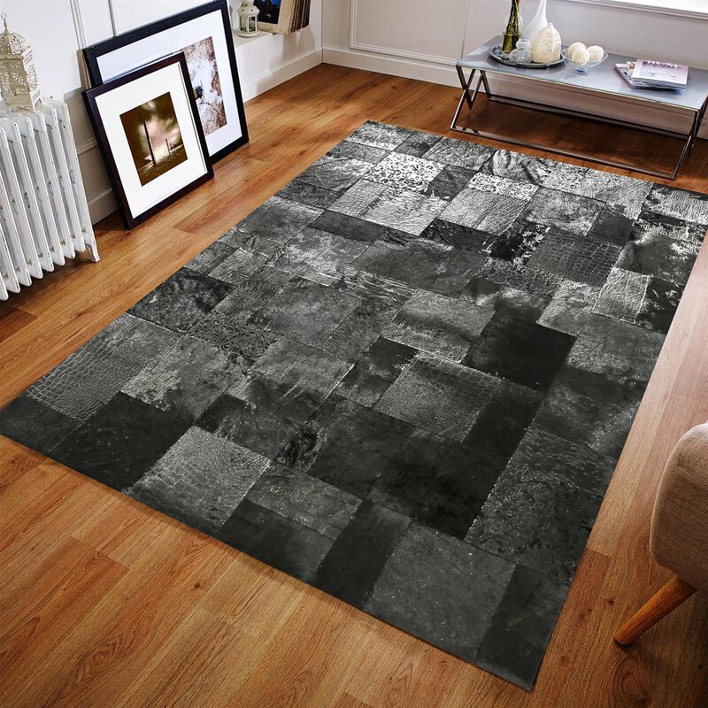 Black & Silver Leaf Cowhide Area Rug_9.5 x 13.5 ft image number 5