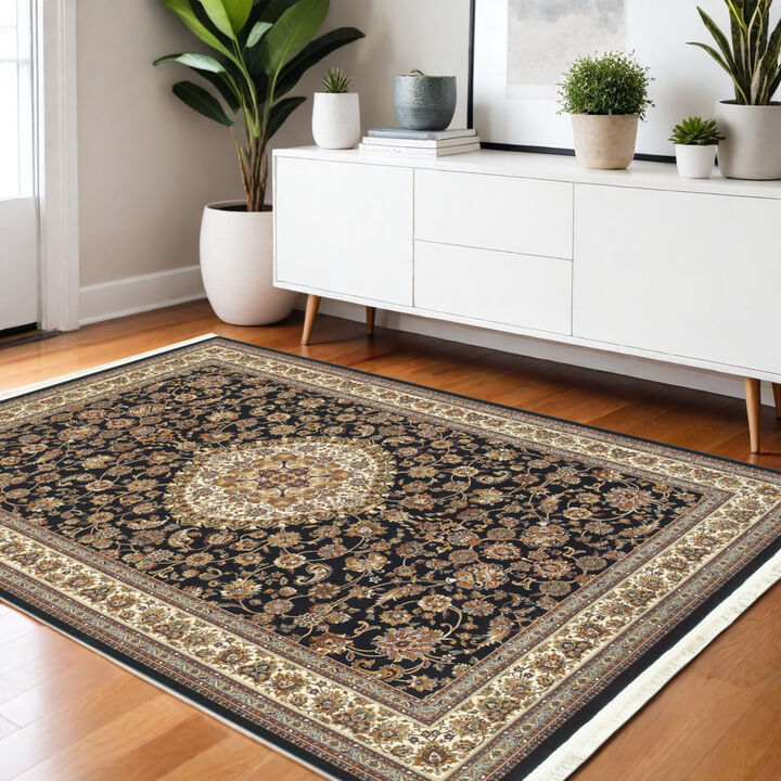HomeRoots Medallion Area Rug With Fringe