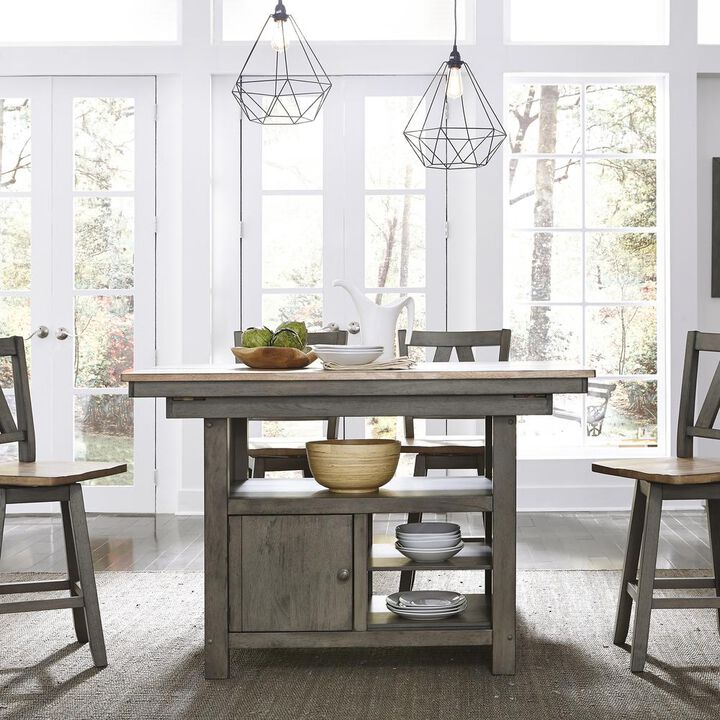 Liberty Furniture Lindsey Farm 5 Piece Gathering Table Set - Weathered White & Sandstone