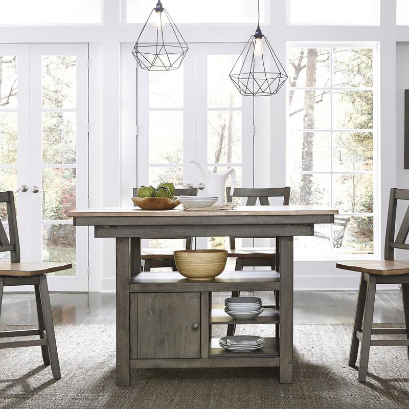 Liberty Furniture Lindsey Farm 5 Piece Gathering Table Set - Weathered White & Sandstone image number 1