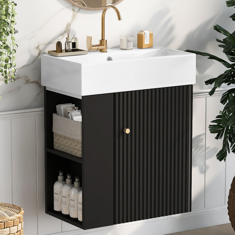 ELEMENT ACE Modern Floating Bathroom Vanity with Ceramic Basin image number 1
