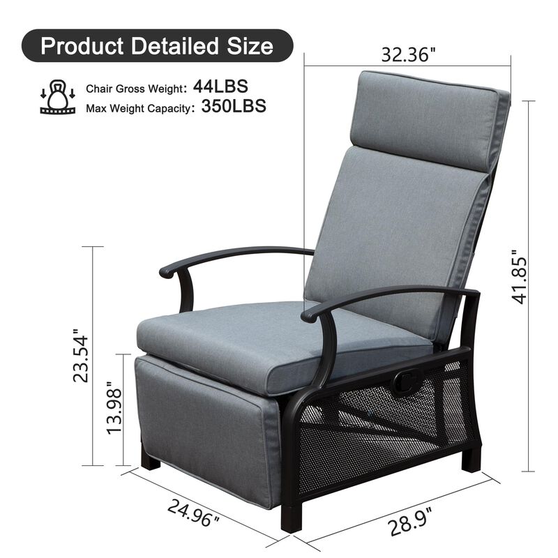 Mondawe Adjustable Patio Recliner Chair Metal Outdoor Lounge Chair with Flip Table Push Back, Adjustable Angle, With Removable Cushions