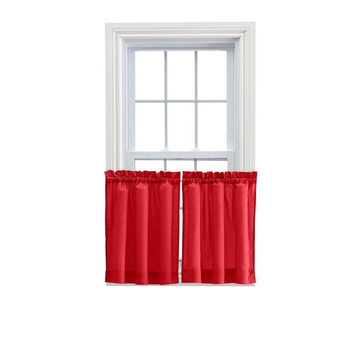 Ellis Stacey 1.5" Rod Pocket High Quality Fabric Solid Color Window Tailored Tier Pair 56"x30" Red