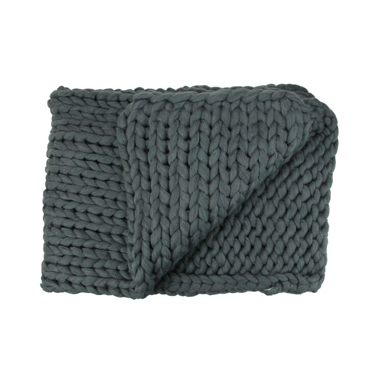Smokey Gray Cable Knit Plush Throw Blanket 50" x 60"