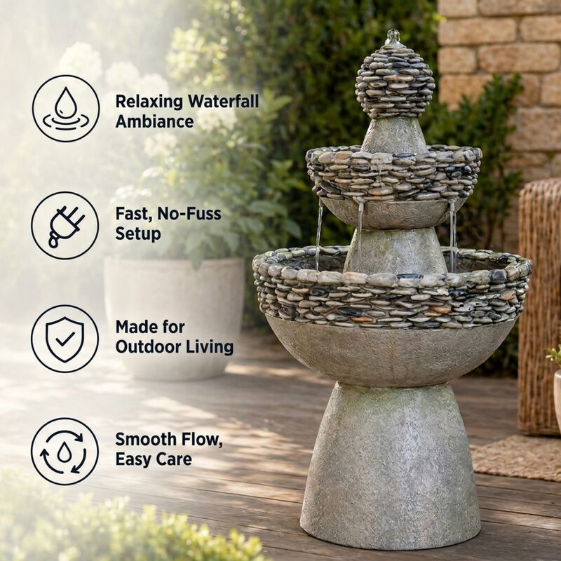 3-Tier Stone Pedestal Water Fountain, Gray image number 2