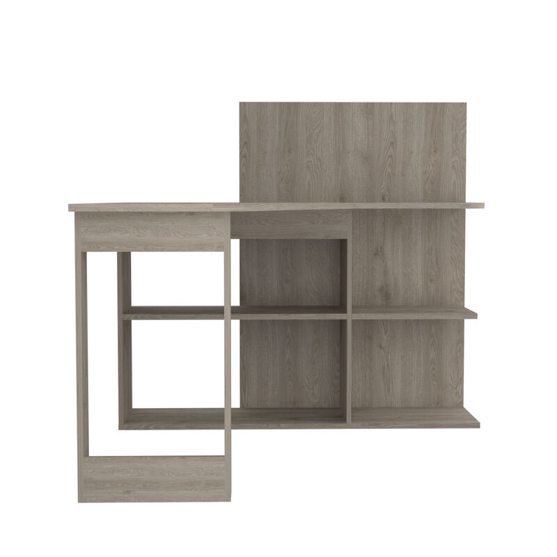 DEPOT E-SHOP Kairi Writing Computer Desk, Five Open Shelves, Light Gray image number 3