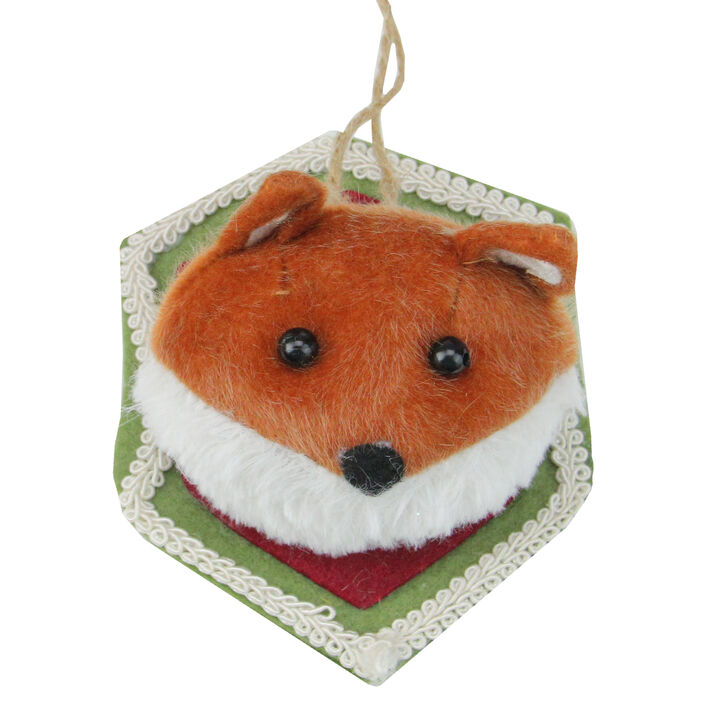 4.75" Brown and Cream Stuffed Fox Head Plaque Christmas Ornament