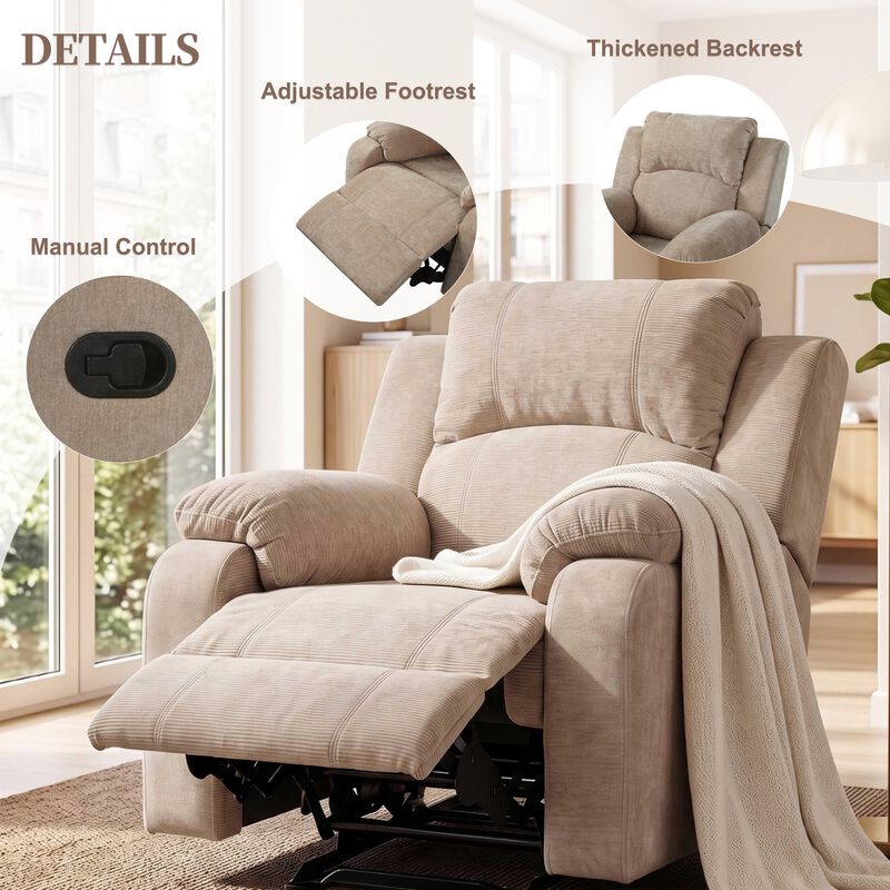 Manual Adjustable Recliner Chair, Chenille Upholstered Recliner with Adjustable Backrest, Indoor Lounge Armchair image number 3