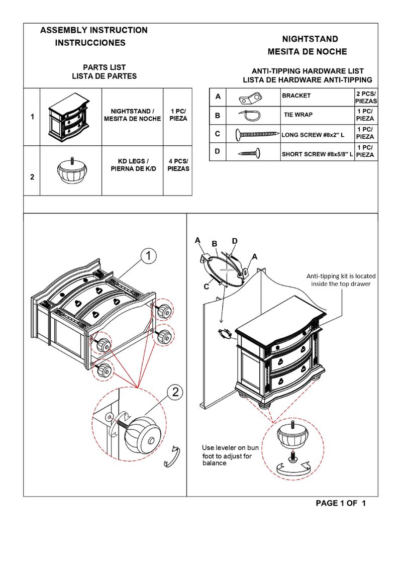 Streamdale 3-Drawer Nightstand with Marble Top in Rich Brown Cherry Finish