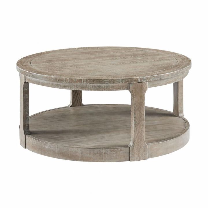 GOODSILO 40 Inch Large 2-Tier Round Wooden Center Coffee Table with Wheels, Rustic Style for Living Room Office Apartment