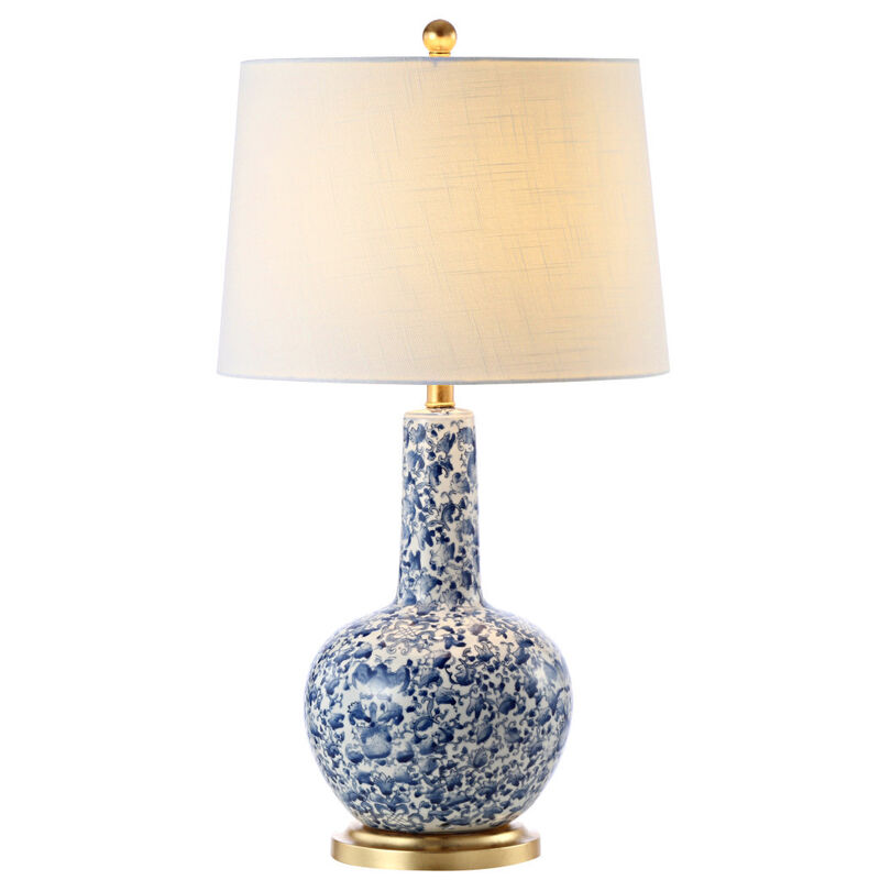 HomeRoots 30" Blue White And Gold Gourd Table Lamp With Drum Shade image number 2