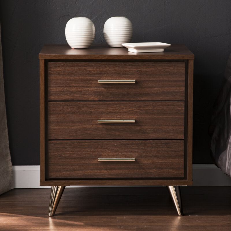 SEI Furniture Oren Bedside Table w/ Drawers, Brown