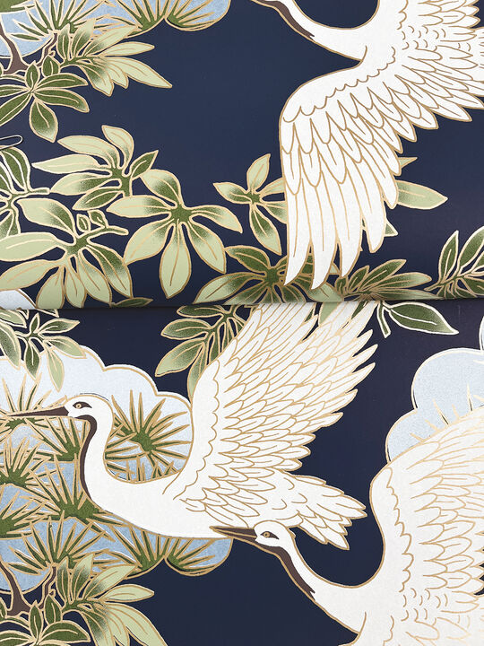 Sprig & Heron Navy Wallpaper