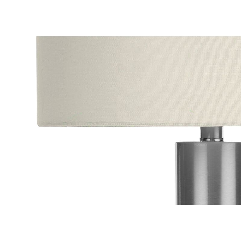 Monarch Specialties I 9657 - Lighting, 28"H, Table Lamp, Nickel Metal, Ivory / Cream Shade, Contemporary