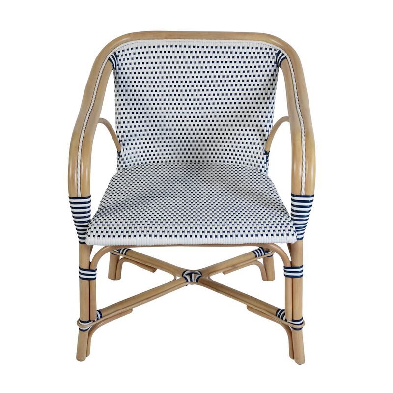 Butler Specialty Portofino 18.75 in. Seat Height Rattan Arm Chair, White and Navy image number 3