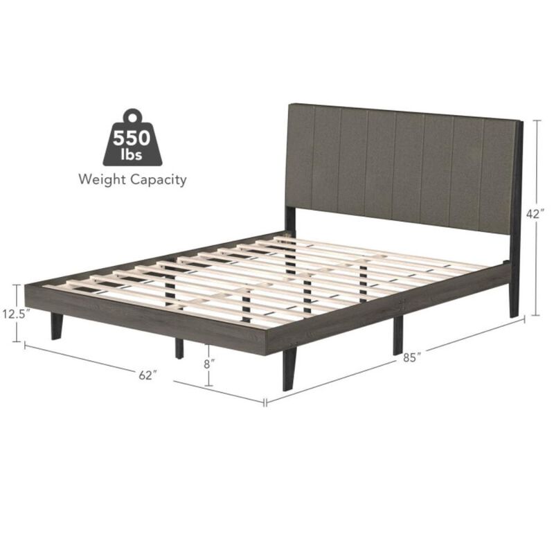 Hivvago Queen Size Upholstered Bed Frame with Tufted Headboard