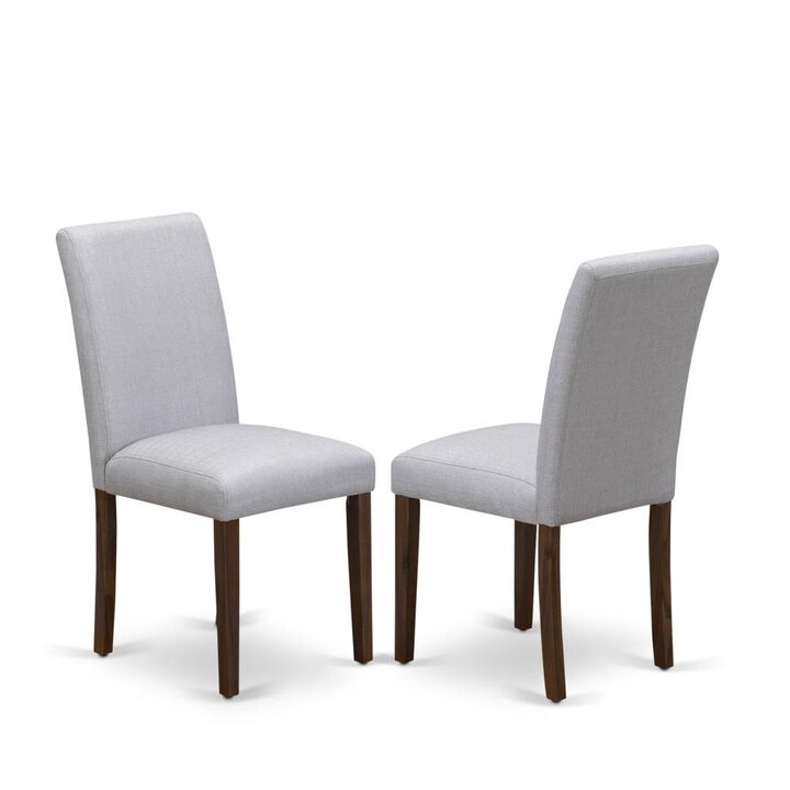 East West Furniture ABP8T05 - Set of 2 - Modern Chairs- Wooden Chair Includes Antique Walnut Wooden Structure with Grey Linen Fabric Seat and Simple Back
