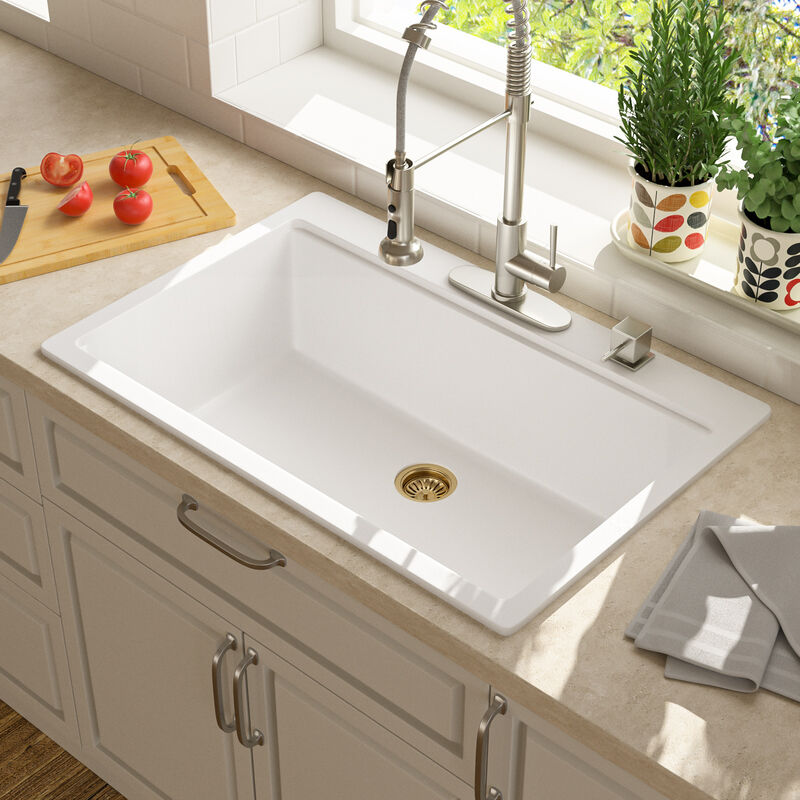 33x22x10 Inch White Granite Composite Drop In Workstation kitchen Sink Single Bowl Quartz Kitchen Sink