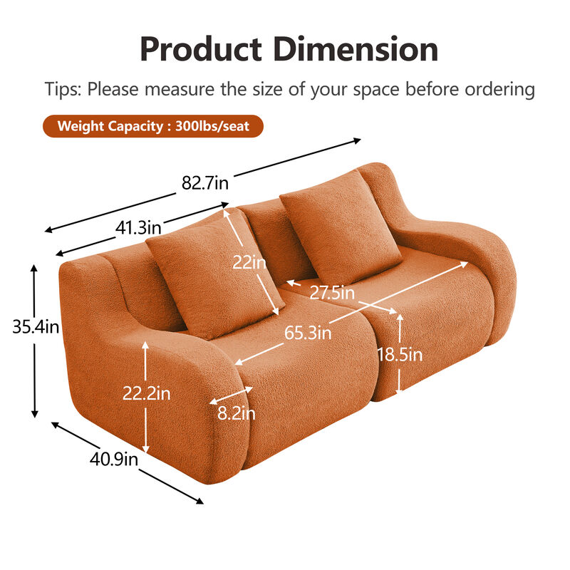 Merax Soft Teddy Fabric Boneless Sofa,No Assembly Required Streamlined Design image number 6