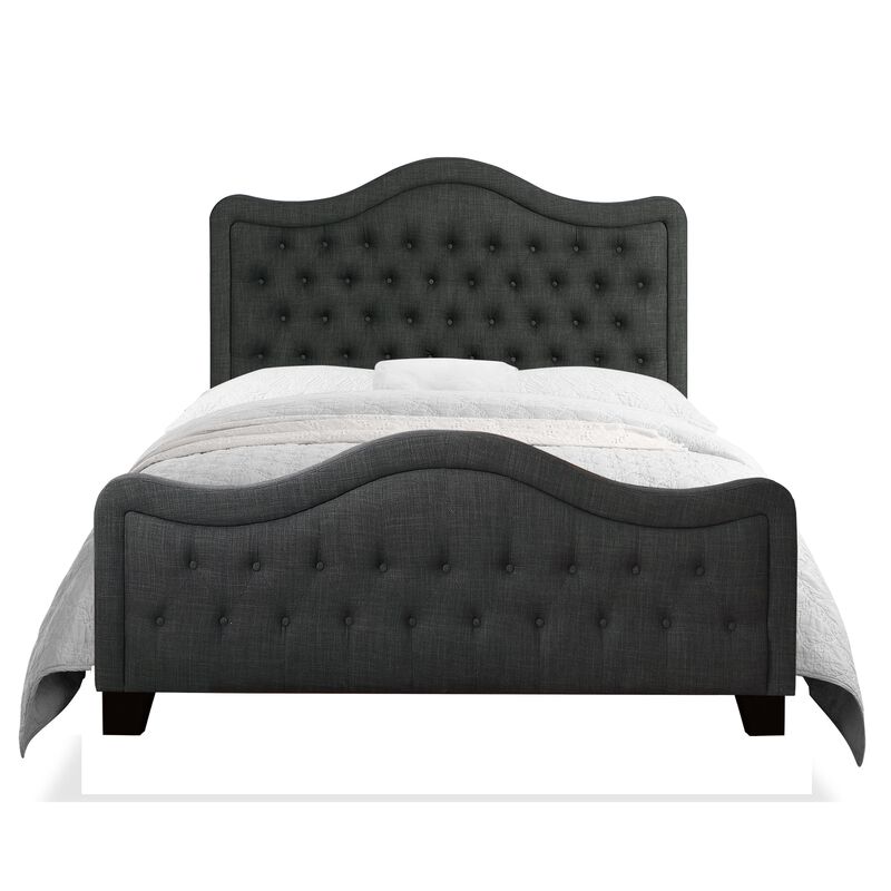 Upholstered Bed with Curved Headboard and Footboard Button Tufted Platform Bed Sturdy Solid Wood Frame