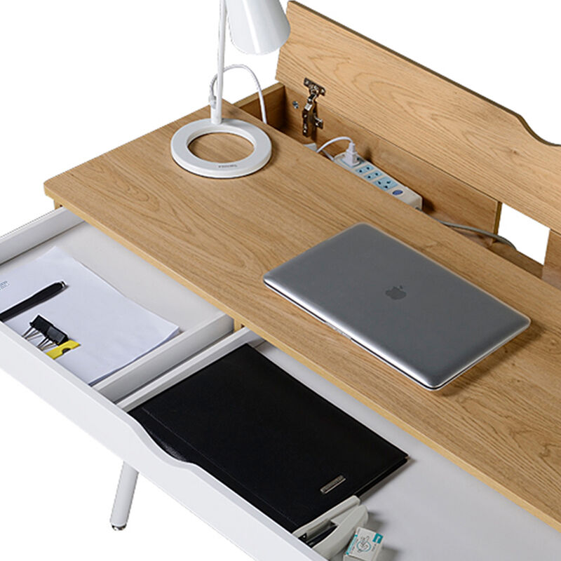 Modern Multi Storage Computer Desk with Storage, Pine