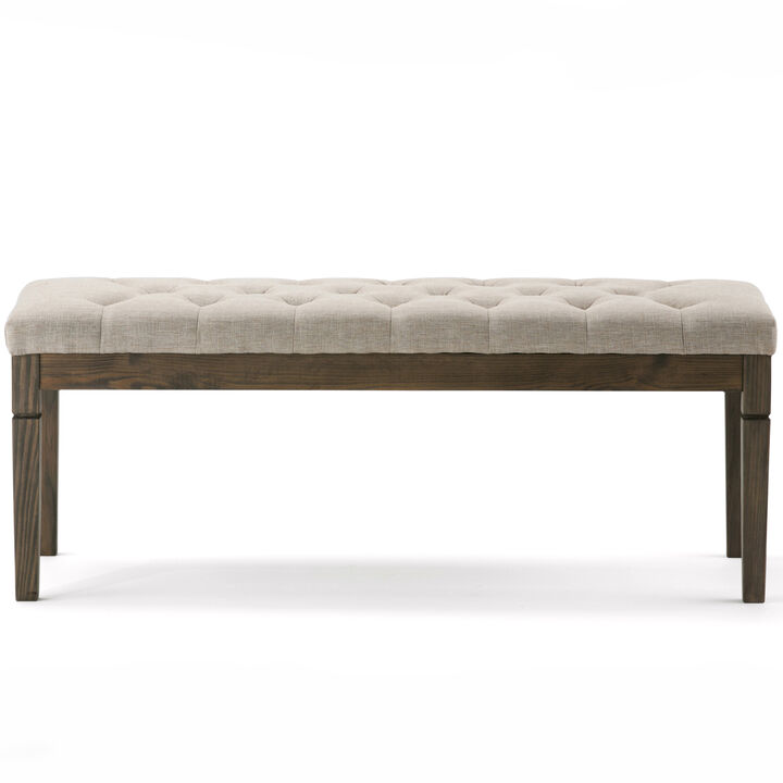 Waverly 48 inch Wide Traditional Rectangle Tufted Ottoman Bench in Cloud Grey Linen Look Fabric