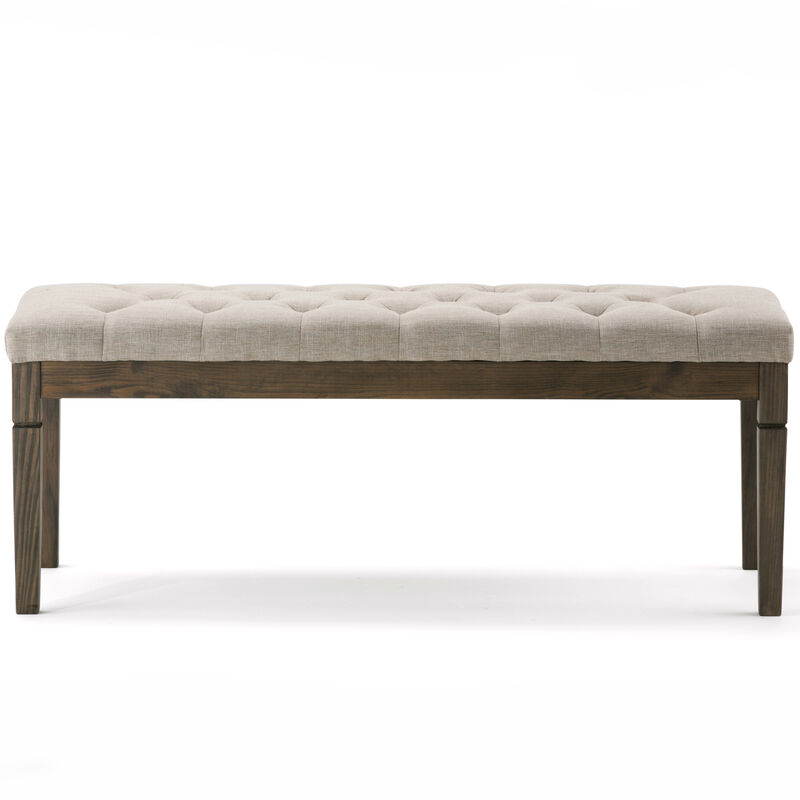 Waverly 48 inch Wide Traditional Rectangle Tufted Ottoman Bench in Cloud Grey Linen Look Fabric image number 1