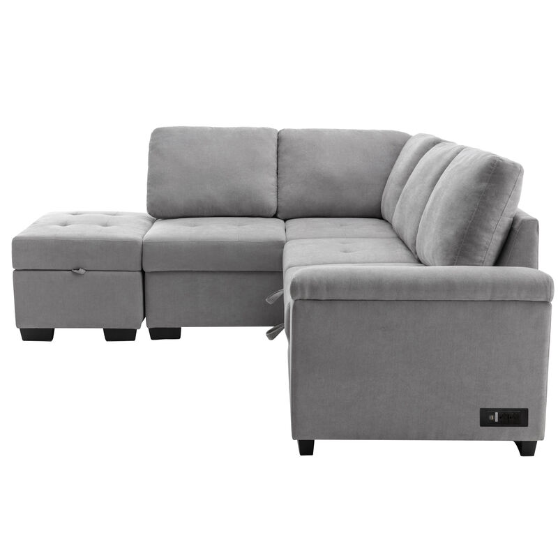 Merax L-Shape Corner Couch Sofa Bed with Storage Ottoman