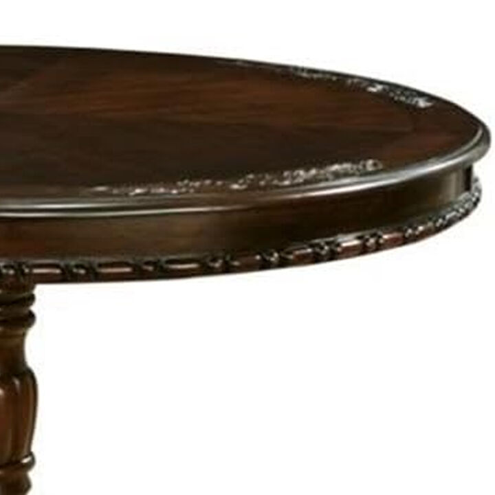 Mina Dining Table, 48 Inch Round Cherry Brown Top w Pedestal Base - Benzara