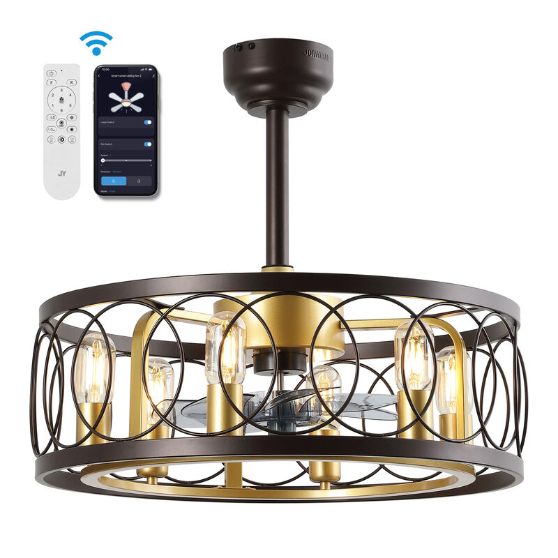 Celeste 6-Light Industrial Farmhouse 6-Speed Metal Mobile-App Remote-Controlled Caged LED Ceiling Fan