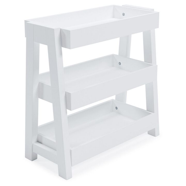 Accent Table with 3 Tier Tray Design Shelves, White-Benzara