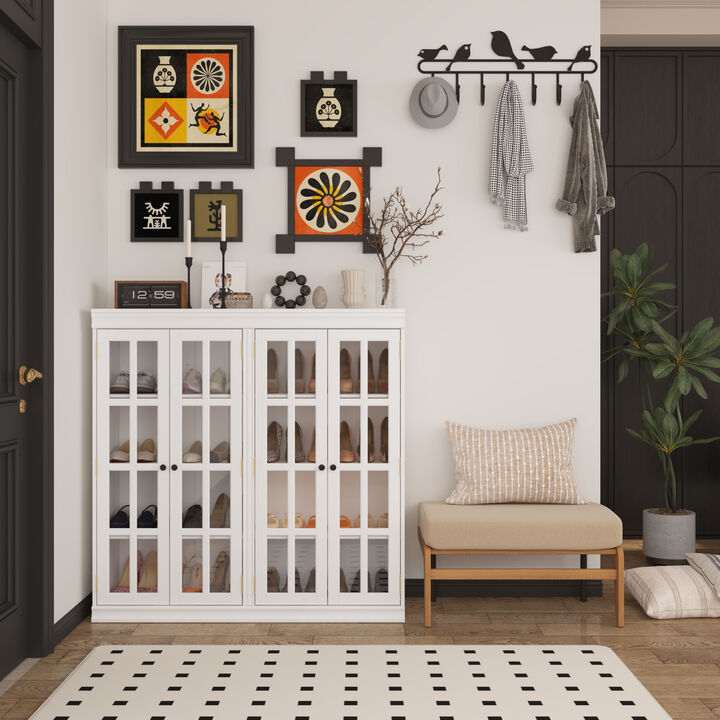 FUFU&GAGA Glass Door Shoe Cabinet with Adjustable Shelves (47.2" W x 47.2" H x 15.7" D),White