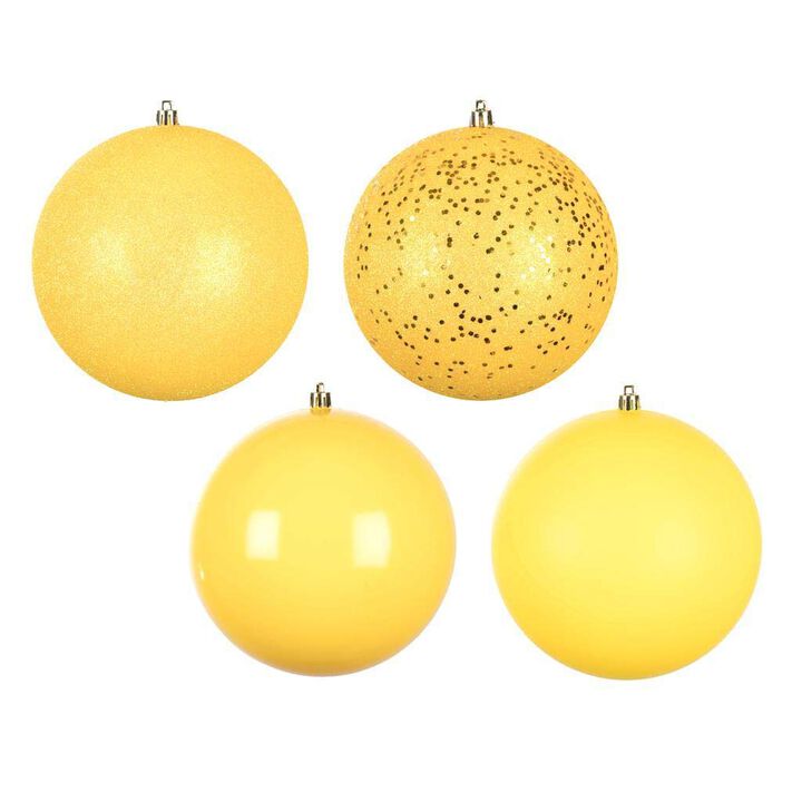 Vickerman 623961-2.4" Yellow 4 Assorted Finish Ball Christmas Tree Ornament (24 pack) (N590678)