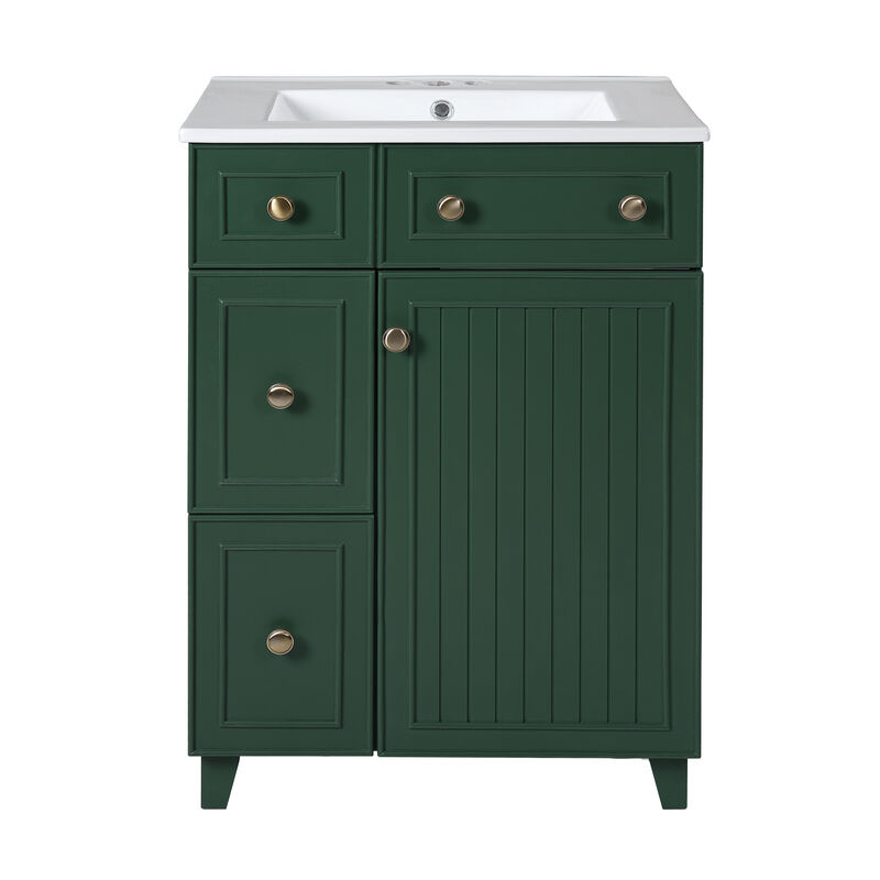 Whisen 24" Bathroom Storage Cabinet Bathroom Vanity with Ceramic Sink and 2 Drawers