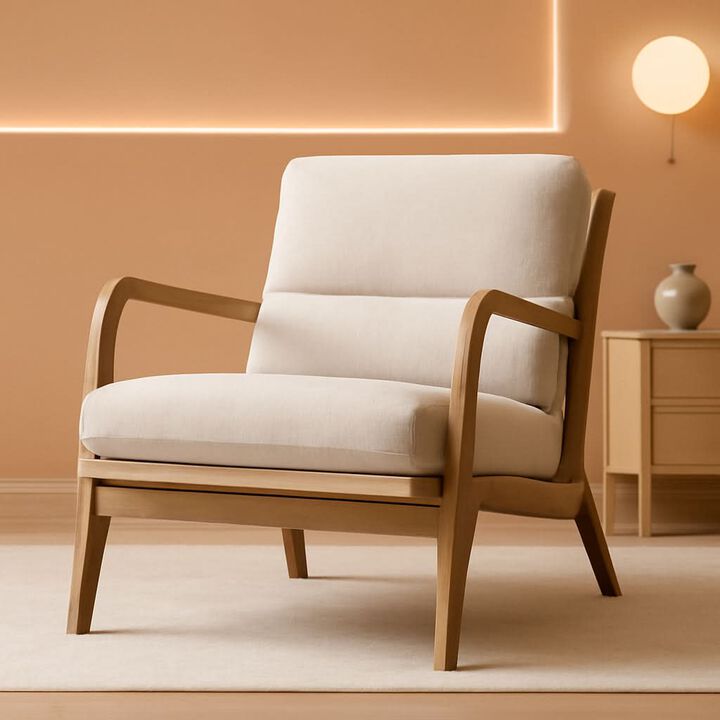 ShipItFurniture Mid-Century Velvet Armchair, Beige