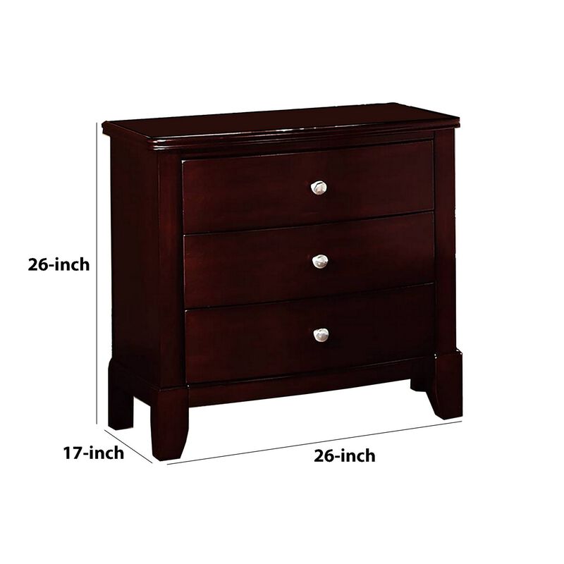26 Inches 3 Drawer Wooden Nightstand with Chamfered Legs, Brown-Benzara