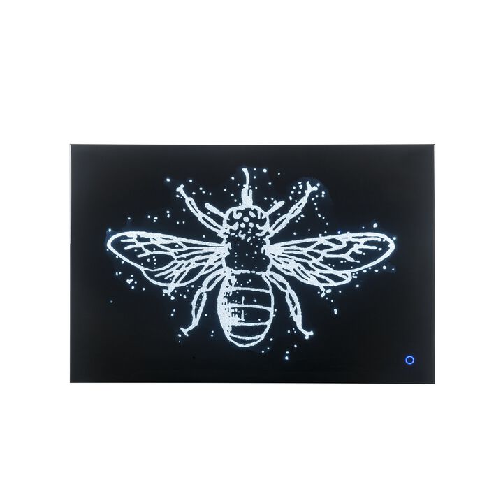 Rectangular Butterfly Wall Art with LED, Black and Silver-Benzara