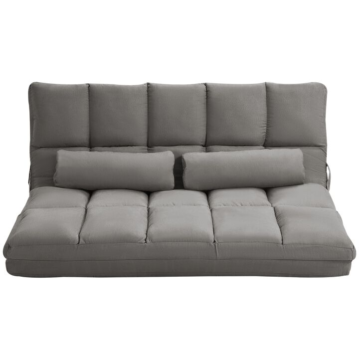 Recliner Sofa, Convertible Floor Sofa Chair with 2 Pillows, Adjustable Backrest and Headrest, Dark Gray