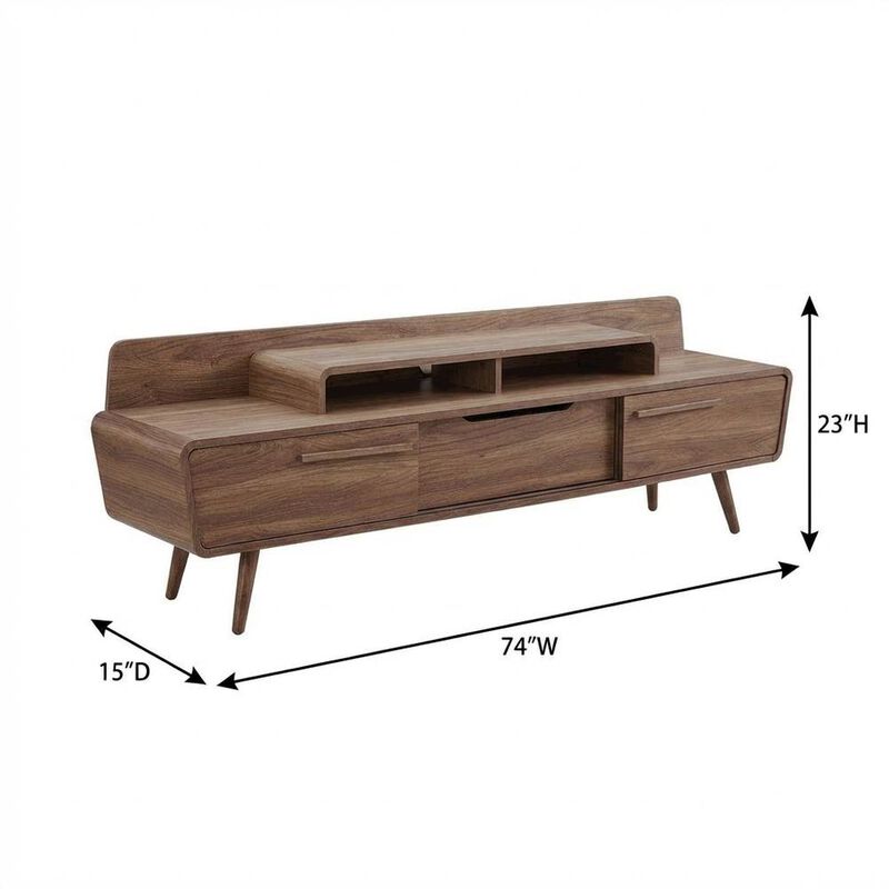 Brown wood TV stand with spacious surface and sturdy design image number 2