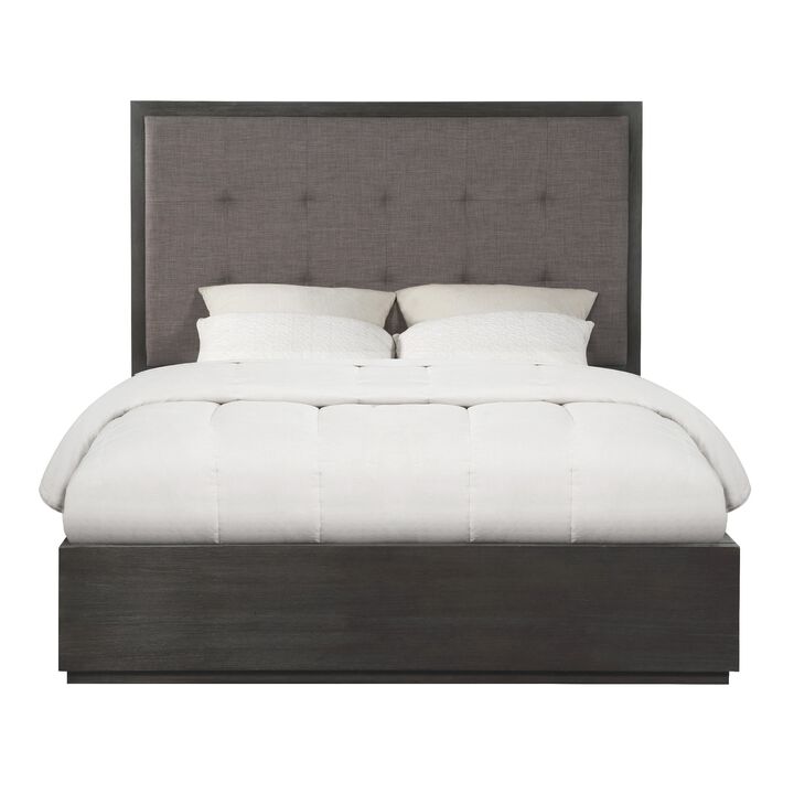 Jose Acacia Wood Tufted Platform Queen Bed with Storage, Dark Heather Gray - Benzara